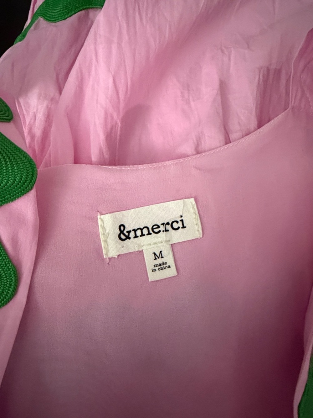 Women's Pink Maxi Dress with Green Trim - Sleeveless Summer Tiered Gown - Picture 6 of 8